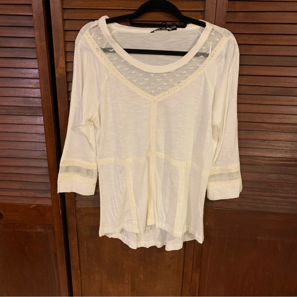 Maison Coupe Mesh and Lace Yoke Long Sleeve Blouse